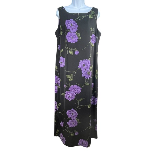 Studio I Womens Black Purple Floral Sleeveless Maxi Dress Back Zip Plus Size 16 - Picture 1 of 5